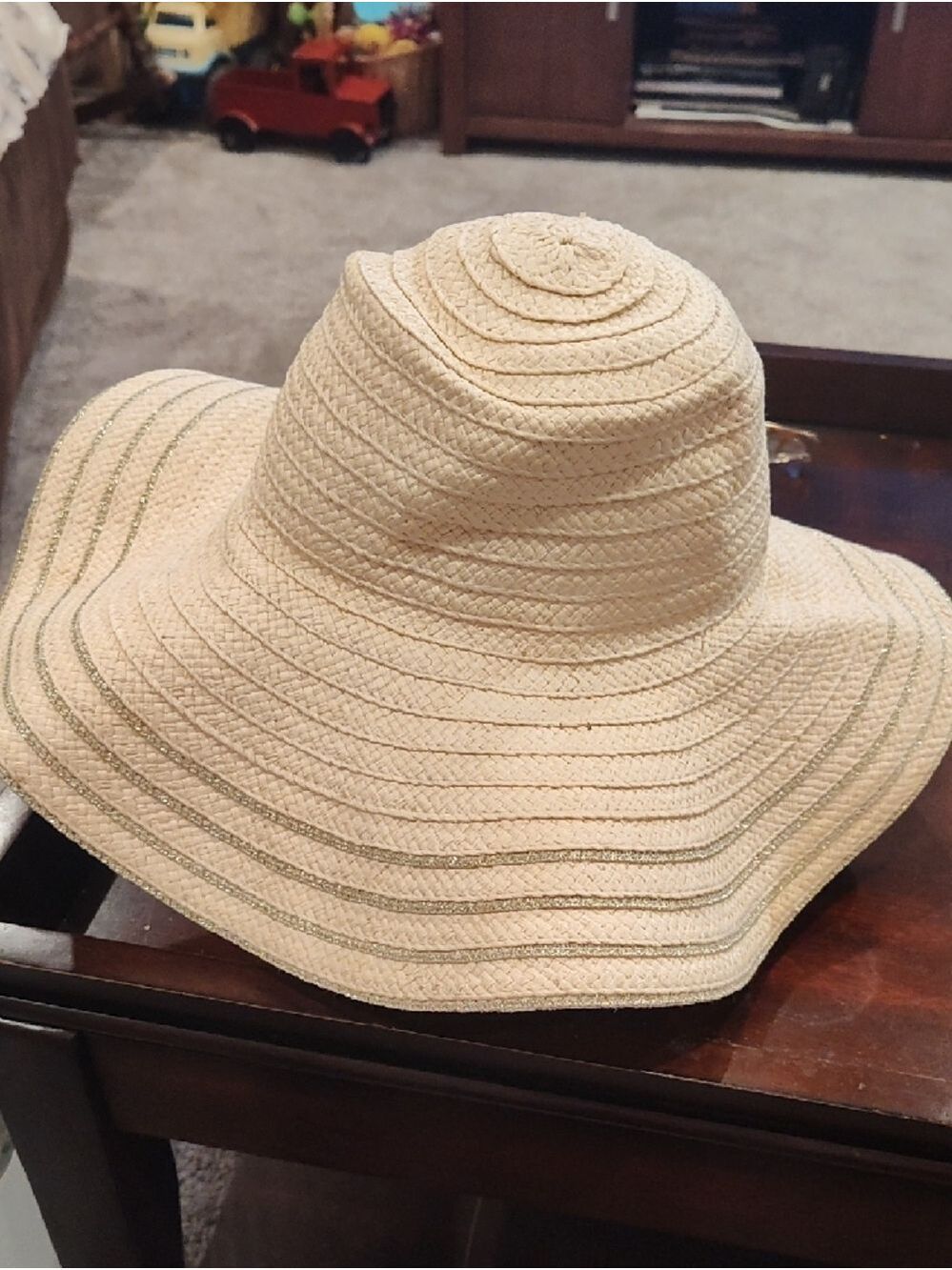 Hat Attack Cream Braided Sun Hat with Green Stripe Accent - Picture 3 of 5